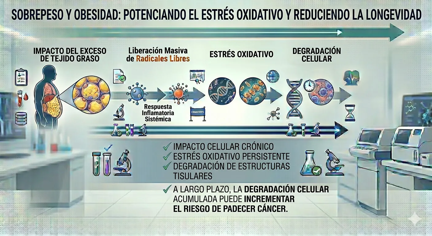 El sobrepeso y la obesidad conducen al estrés oxidativo y al cáncer.